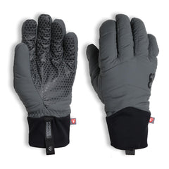 Outdoor Research Stowe Aerogel Gloves in charcoal with touchscreen compatibility and warm insulation.