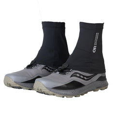 Outdoor Research Swift Run Gaiters with water resistant fabric protecting boots.
