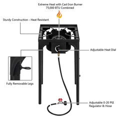 Outdoor Stove Portable Propane Burner with detachable legs for easy transport