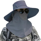 Outdoor sun hat with wide brim and detachable neck flap in dark gray