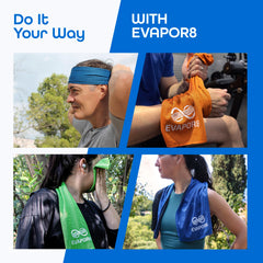 OutdoorHero Evapor8 towel UPF-50 label highlights sun protection for outdoor training.