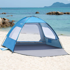 OutdoorMaster Beach Tent 3-4 Person blue fully assembled for family beach days