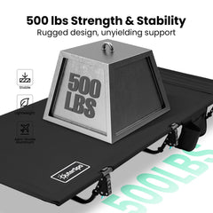 OuterSpa aluminum-frame camping cot showcases sturdy build for support.