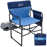 OuterSpa camping chair with side table and cup holder for outdoor convenience.