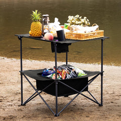 OuterSpa table storage tier emphasizes extra space for gear and snacks