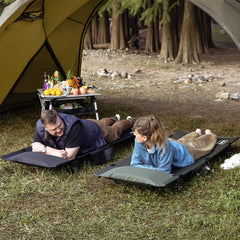 OuterSpa cot setup easy for quick campsite rest.