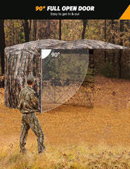 Outmax hunting blind portal entry shows quick access for fast field setup.