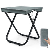 Outplea foldable camping stool with collapsible frame for easy packing and transport.
