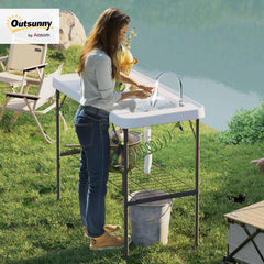 Outsunny built-in sink with drain provides easy rinsing and disposal