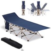 Outsunny folding camping cot for adults in blue offers durable overnight comfort.