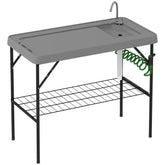 Outsunny folding fish cleaning table with sink gray, ideal for outdoor filleting