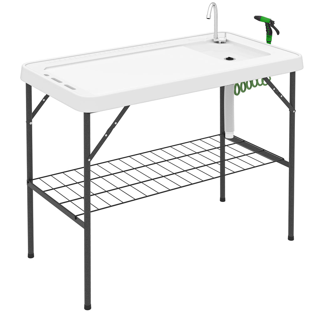 Outsunny folding fish cleaning table shows portable setup for camping use