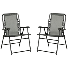Outsunny two-chair folding gray set, ideal for portable patio seating.