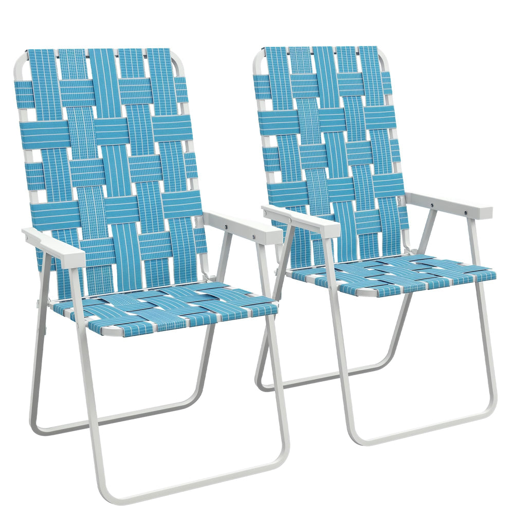 Outsunny blue patio folding chairs set for portable outdoor seating.