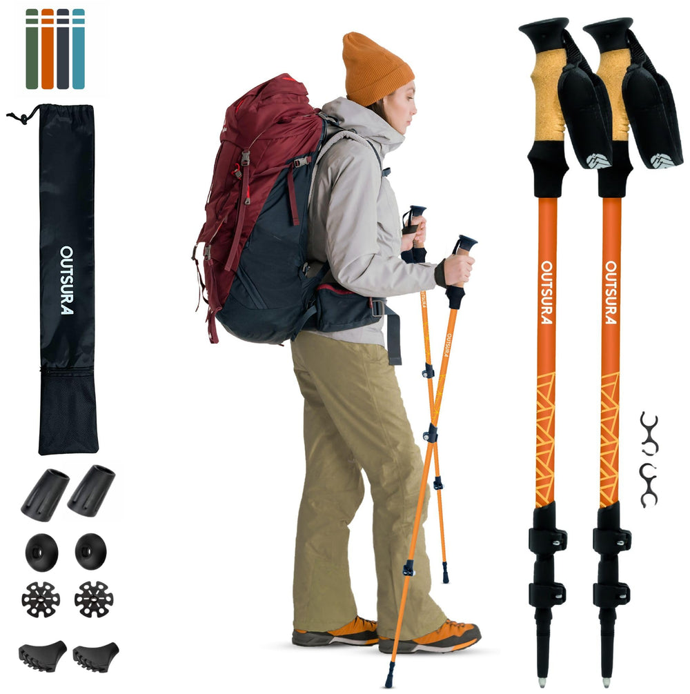 Outsura carbon-fiber hiking stick with dual poles and cork handles delivers comfortable grip.