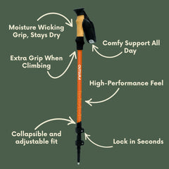 Outsura collapsible trekking poles folded compact for travel and storage.