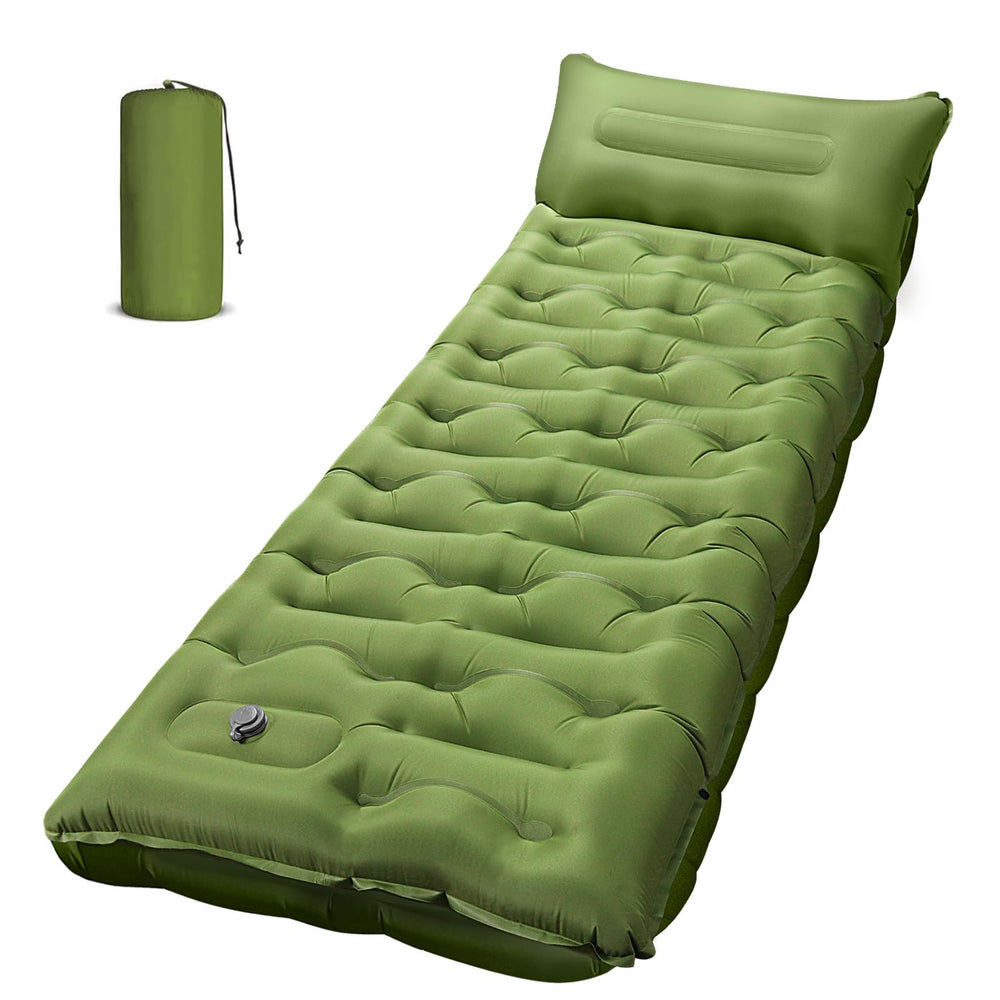 OUTTPLY sleeping pad 6in-thick surface offers even support on uneven ground.