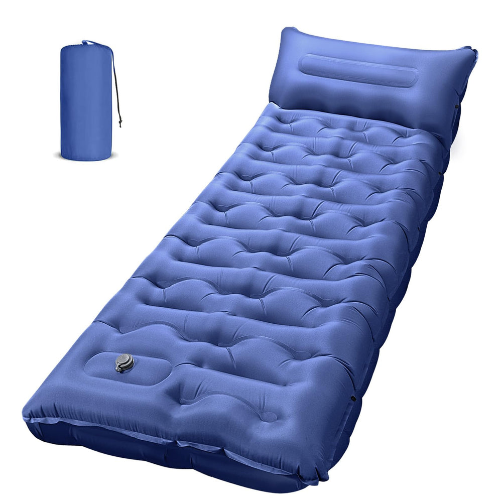 OUTTPLY sleeping pad 6in thick supports comfortable camping on uneven ground.