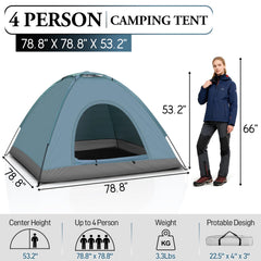Outvita 4-person dome tent exterior with rainfly provides weather protection.