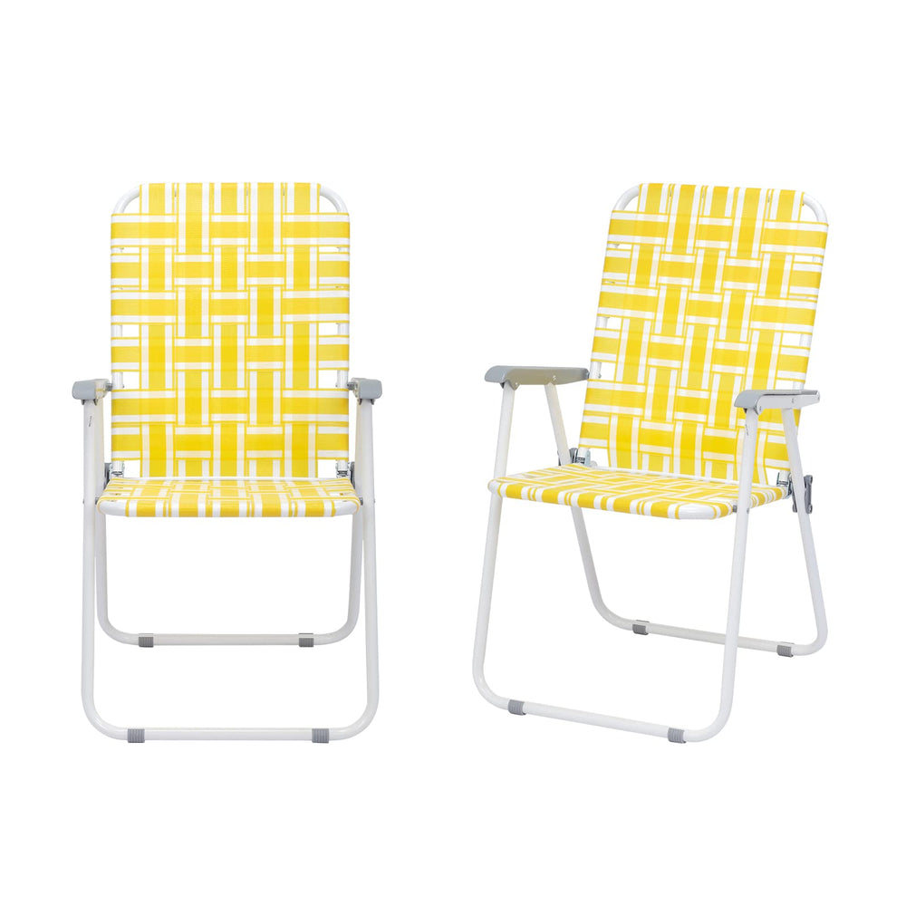 Outvita webbed lawn chairs folded for compact storage and transport.