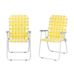 Outvita webbed lawn chairs folded for compact storage and transport.