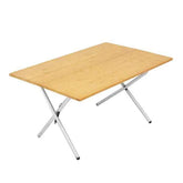 Overland Vehicle Systems Kick It bi-fold table with wood base for durable outdoor dining.
