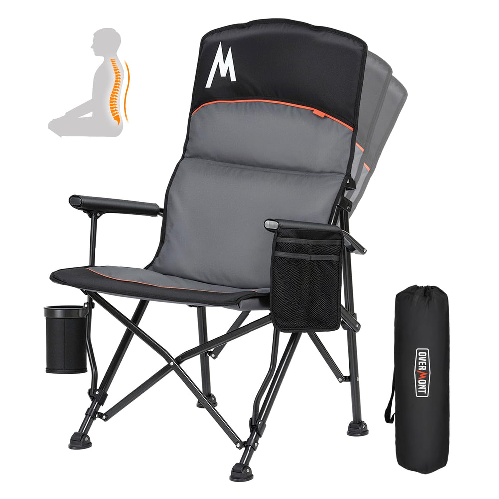 Overmont back-support camping chair adjustable-back detail offering customizable comfort in outdoor settings