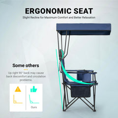 Overmont Beach Chair built-in cooler keeps drinks cool within reach.