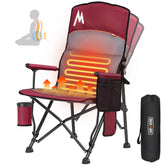 Overmont heated camping chair front view emphasizes supportive seat for chilly outdoor sessions