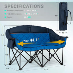 Overmont Oversized Double Camping Chair side-view highlights ergonomic, roomy seating for fatigue-free relaxation
