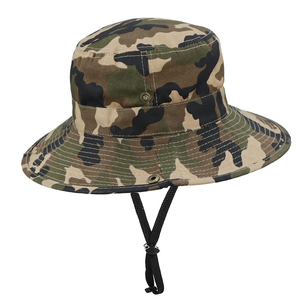 OVOY toddler sun hat camouflage front view showing UPF 50+ protection for outdoor days.