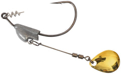 Owner Flashy Swimmer gold Colorado blade close-up for faster retrieves and aggressive strikes