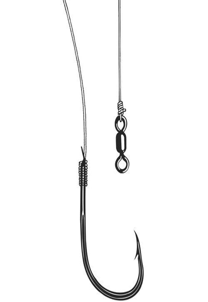 Owner Ghost Leader Circle Hook No. 2 with 20 lb fluorocarbon leader, ideal for clear-water fishing.