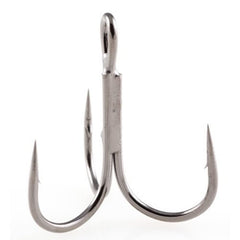 Owner Stinger-36 Treble Hook closeup showing durable black chrome finish for ice fishing lures.