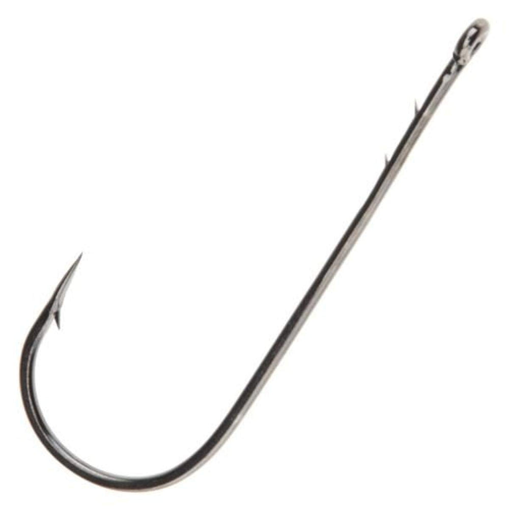 Owner worm hook straight shank close-up, 4/0 size, ideal for secure worm rigs in bass fishing