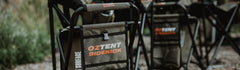 OzTent Sidekick folding flap enables quick stool-to-surface transformation.