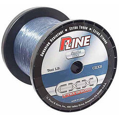 P-Line CXX-Xtra Strong spool closeup in Smoke Blue, color optimized for saltwater use