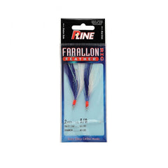P-Line Farallon Feather 2HK 3/0 blue-white front view showing the jig design for vertical jigging