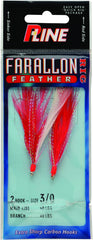 P-Line Farallon Feather two HK five-zero red-white jig for versatile vertical jigging in saltwater.