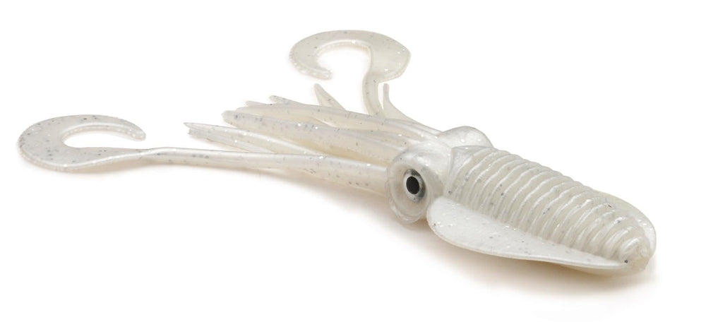 P-Line PTTS70-311 Twin Tail Squid 7 inch Pearl Glitter for saltwater fishing and pelagic targets.