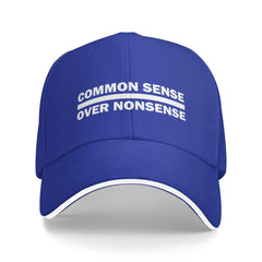 Pabeorsn Common Sense Over Nonsense Hat blue front view for daily wear.