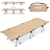 PACOONE 2-in-1 folding cot khaki side view shows sturdy camping bed