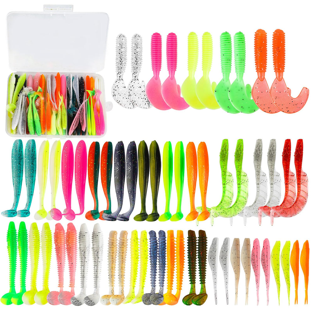 60-piece paddle tail swimbaits set with tackle box