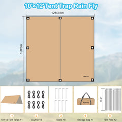 PAHTTO rain fly with height-adjustable poles shows versatile shade heights for campsite layouts