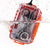 Pak first aid kit waterproof case protecting supplies on outdoor trips.
