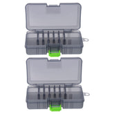 PAMINGONO fishing tackle box with lid open showing grid compartments for hooks and lures.