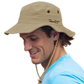 Panama Jack Marina Bay cloth boonie hat front view in khaki, sun protection ready