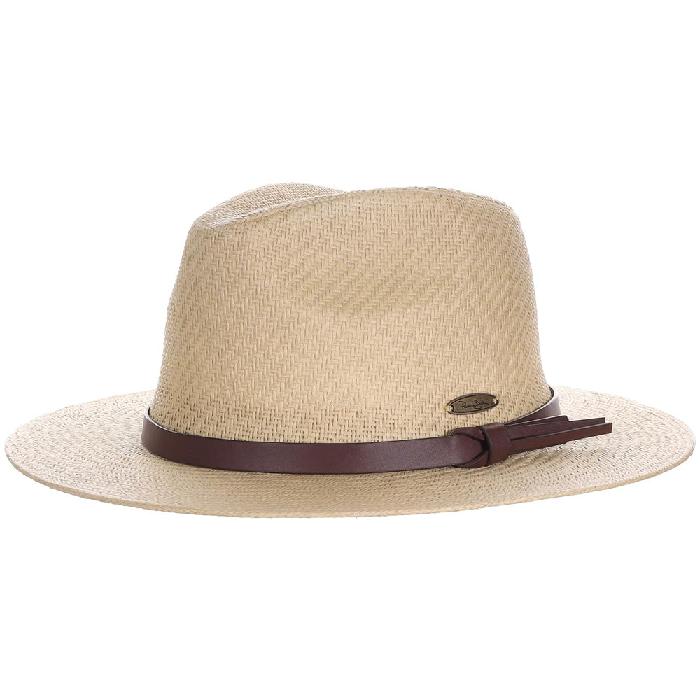 Panama Jack men's straw safari hat brim detail shows sun protection and shade for beach days