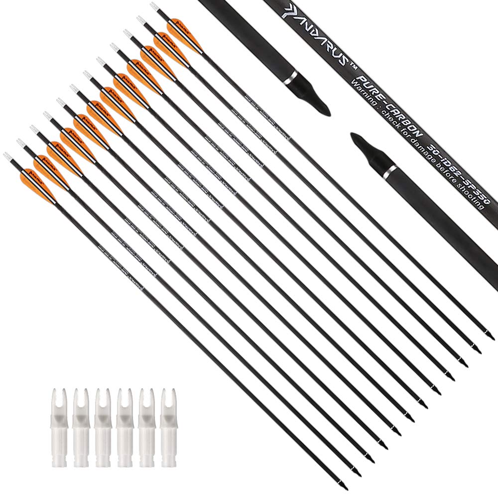 PANDARUS 30-inch orange carbon arrows pack for precise hunting and target practice.