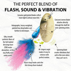 Panther Martin HybridHolographic teardrop spinner, UV dressings enhance bite chances on cloudy days.